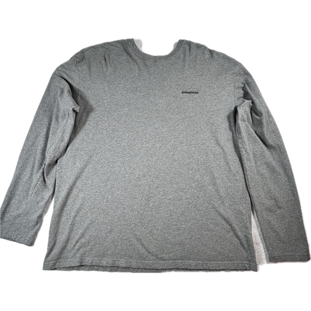 Patagonia Men XXL Trout Fish Graphic Long Sleeve Tee Gray Organic Cotton USA
